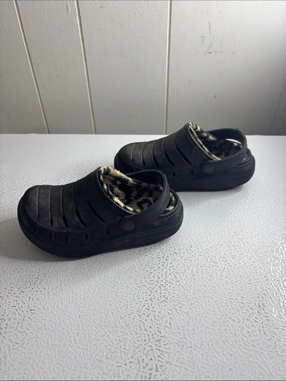 Black Kids Slip-On Clog with Leopard Print Lining